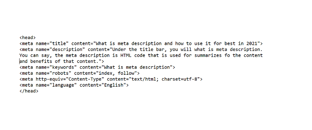 what is meta description, code example